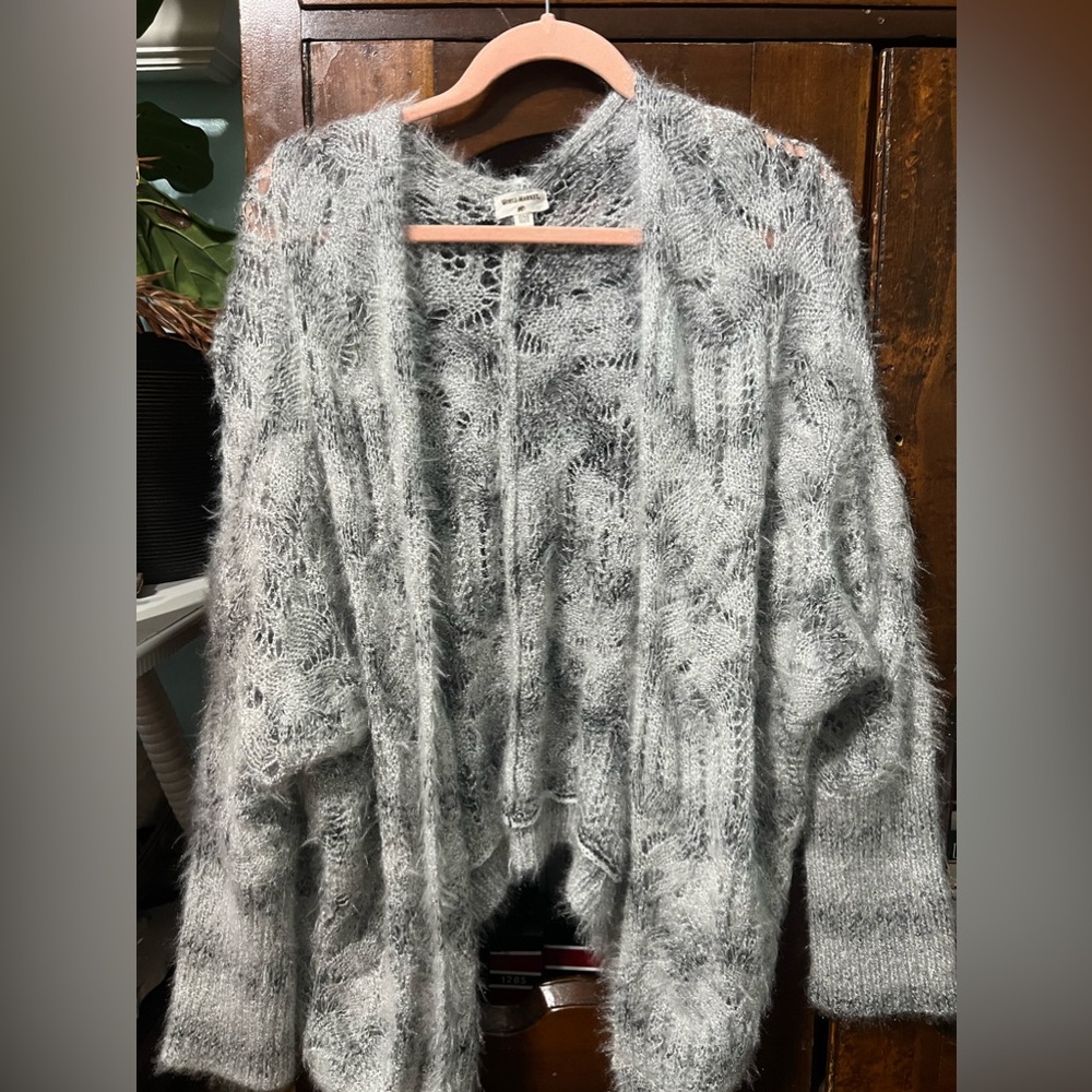 World Market Womens OS Gray Metallic Long Sleeves Open Front Cardigan Sweater